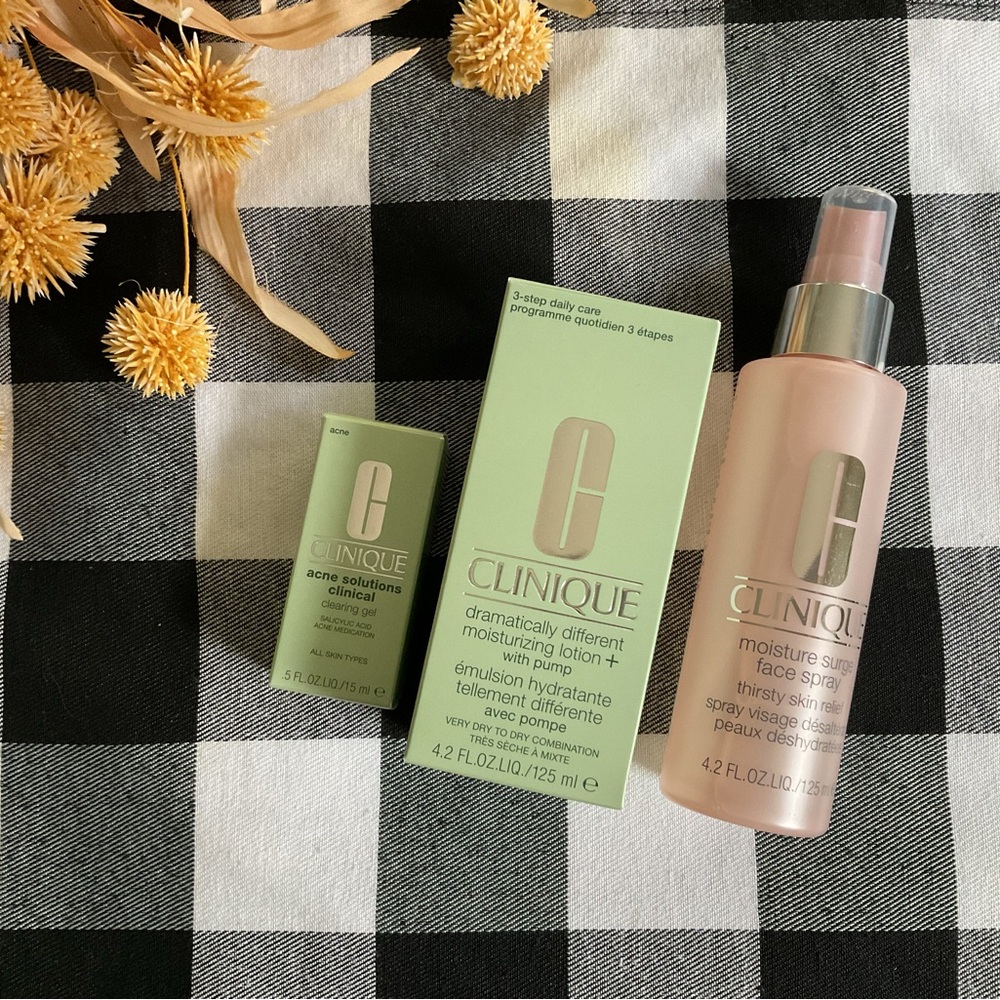 Clinique NIB 3Pc Full Sz Dramatically Diff Moisture+/Moisture Surge/Clearing gel